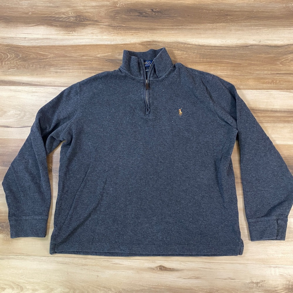 Polo Ralph Lauren Sweater 1/4 Zip Mens M Estate Rib Cotton Charcoal Gray Casual